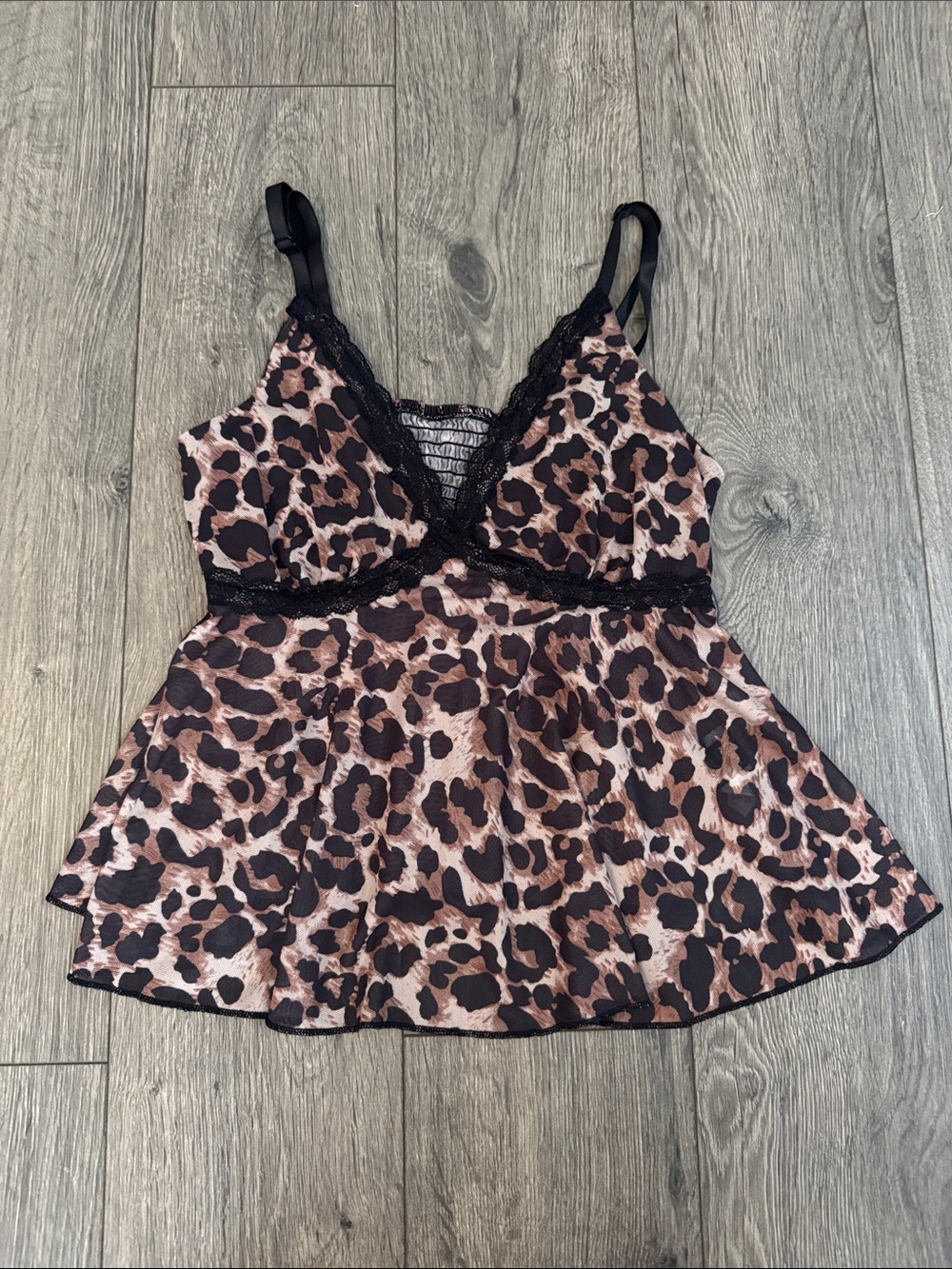 SHEIN Leopard Print Lace Trim Cami - Brown & Black